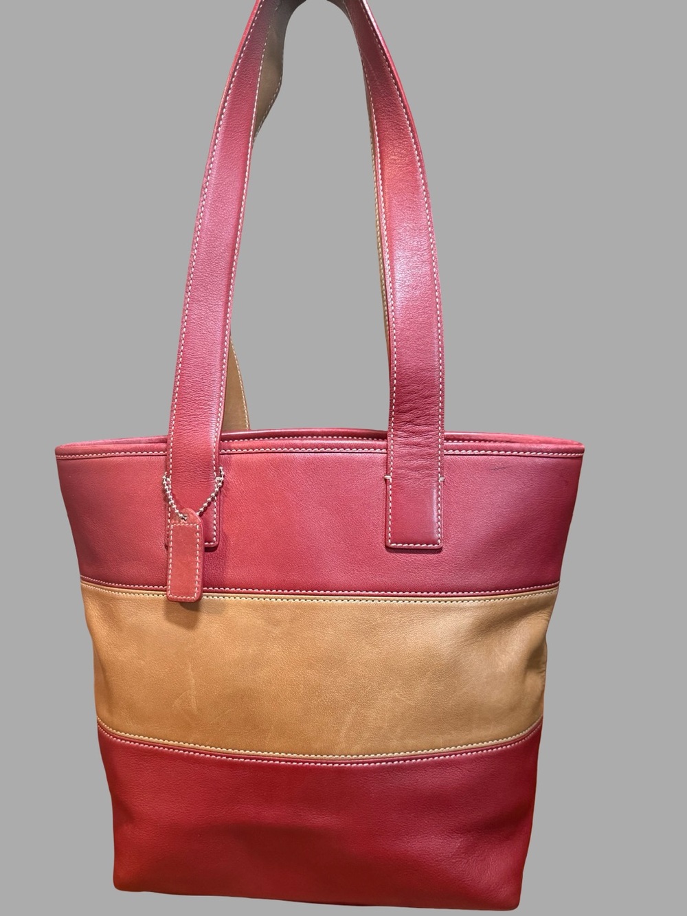Vintage COACH Rugby Stripe Colorblock Leather Tote Bag - Style 9348
